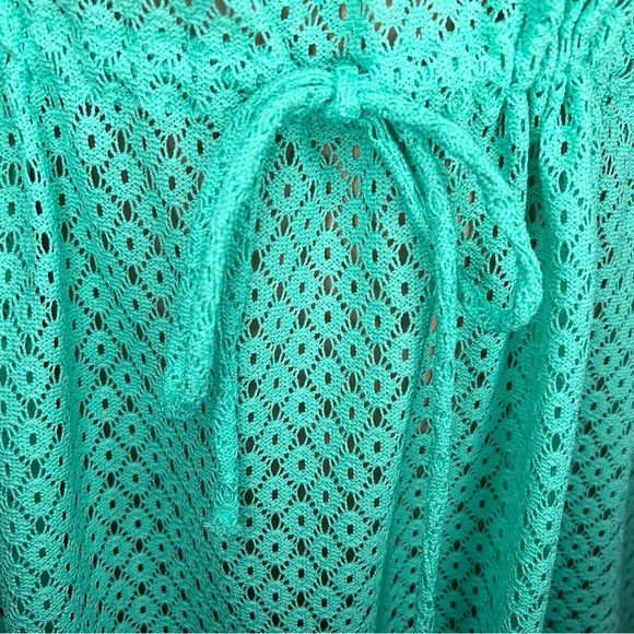 Juniors XL OP Teal Green Lace Strapless Dress Ruffle Swim Cover Vacation Beach - Picture 3 of 15